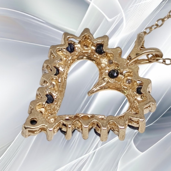 CJG ~ 10k Gold Heart with Sapphires and Diamonds with 10k Gold Chain - Picture 7 of 7